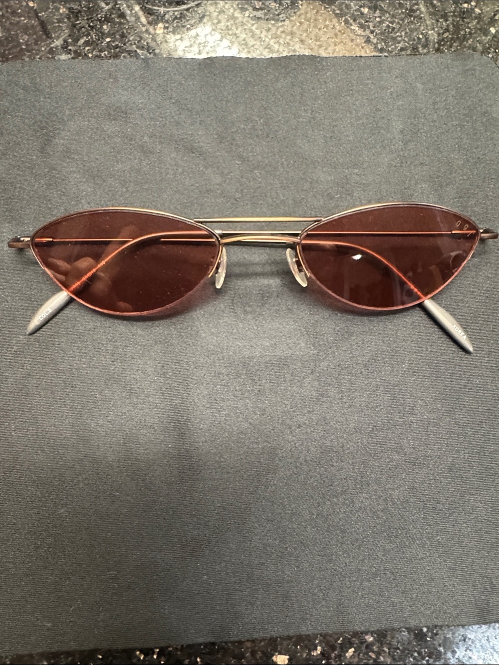 Slim Cat Eye  Sunglasses with Colored Lenses and Coper Colored Frame